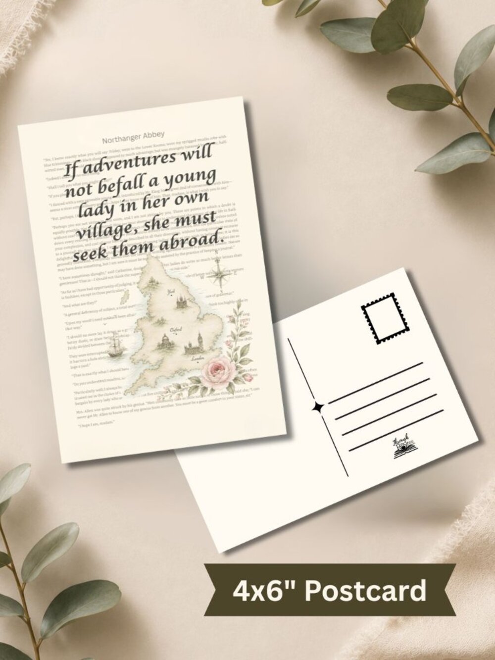 Jane Austen Book Page Postcard Mini Art Print, Northanger Abbey